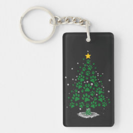 Dog Lover Paw Print Christmas Tree Sleutelhanger