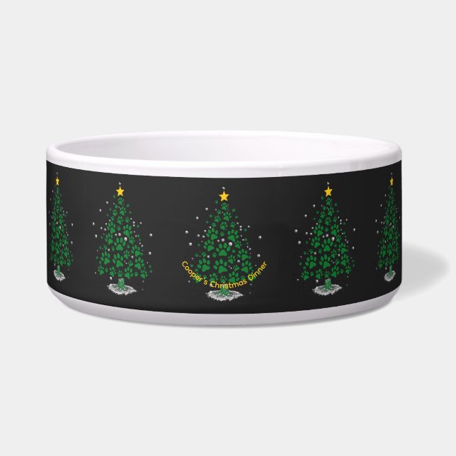 Dog Lover Paw Print Christmas Tree Voerbakje (Voorkant)
