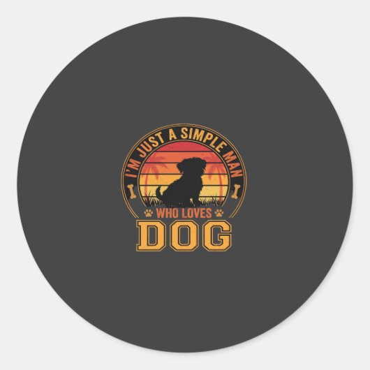 Dog Lover Simple Man Retro Sunset Ronde Sticker (Voorkant)