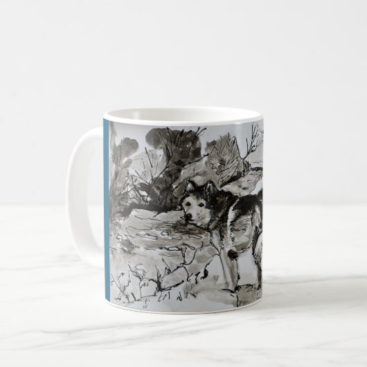 Dog Lover Tea Coffee Mug Cup, Husky Malamute Blue Koffiemok (Voorkant links)