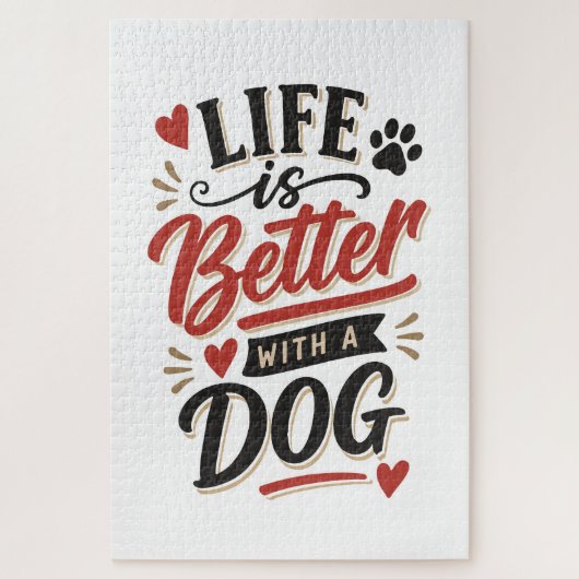 Dog Lover Wall Art - Life is Better with a Dog Red Legpuzzel (Verticaal)