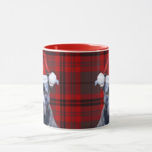 Dog Lover's Bluenose Pitbull Holiday Red Plaid Mok (Midden)