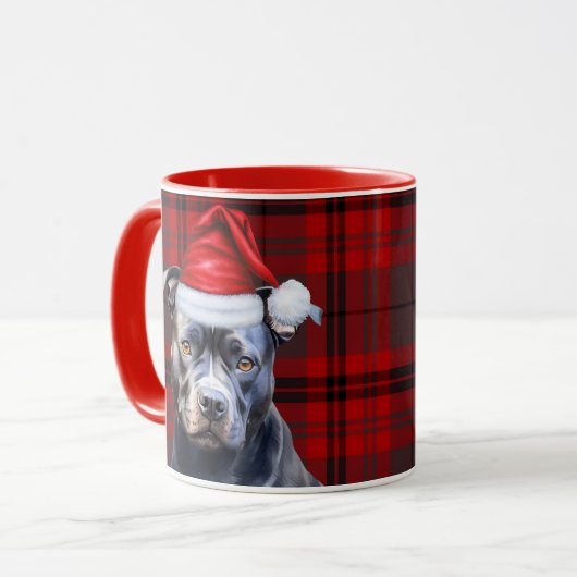 Dog Lover's Bluenose Pitbull Holiday Red Plaid Mok (Voorkant links)