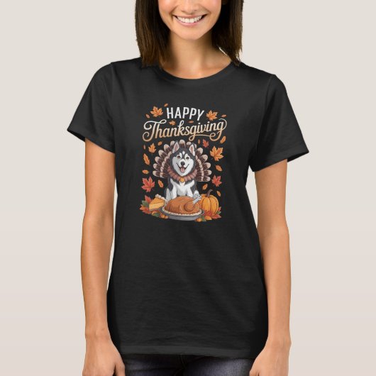 Dog Lovers Cute Husky Turkey Happy Thanksgiving T-shirt (Voorkant)