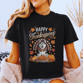 Dog Lovers Cute Husky Turkey Happy Thanksgiving T-shirt