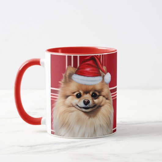 Dog Lover's Pomeranian Holiday Red Plaid Mok (Links)