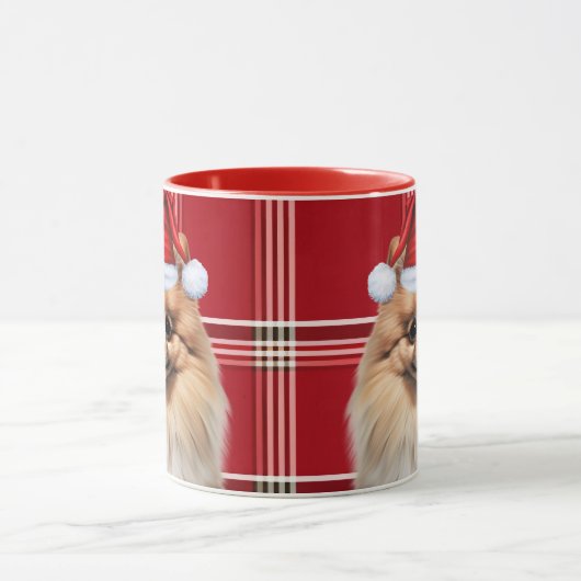 Dog Lover's Pomeranian Holiday Red Plaid Mok (Midden)