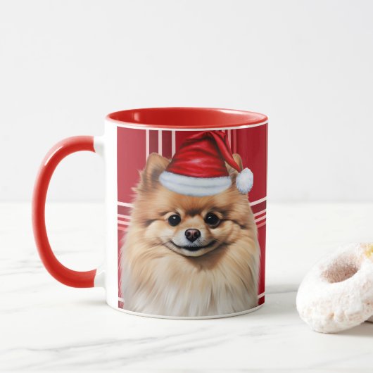 Dog Lover's Pomeranian Holiday Red Plaid Mok (Met donut)
