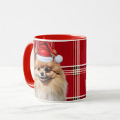 Dog Lover's Pomeranian Holiday Red Plaid Mok (Voorkant links)