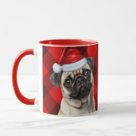 Dog Lover's Pug Holiday Red Buffalo Plaid Mok