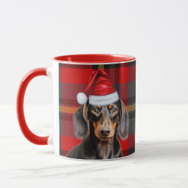 Dog Lover's Red Plaid Smooth Dachshund Holiday Mok