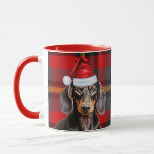 Dog Lover's Red Plaid Smooth Dachshund Holiday Mok (Links)