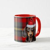 Dog Lover's Red Plaid Smooth Dachshund Holiday Mok (Voorkant rechts)