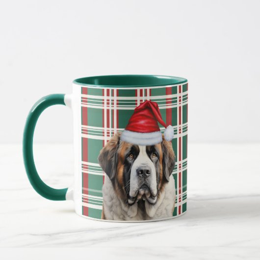 Dog Lover's Saint Bernard Santa Holiday Plaid Mok (Links)