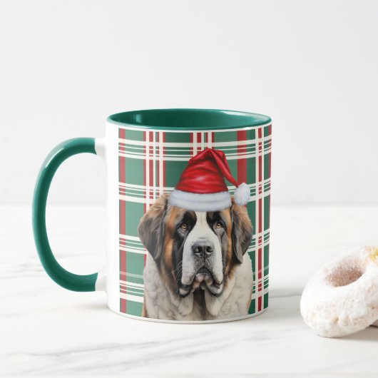 Dog Lover's Saint Bernard Santa Holiday Plaid Mok (Met donut)