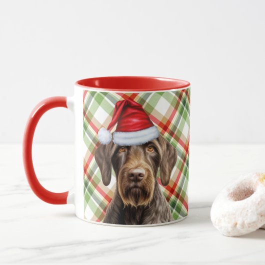 Dog Lover's Wirehair Pointer Holiday Red Plaid Mok (Met donut)