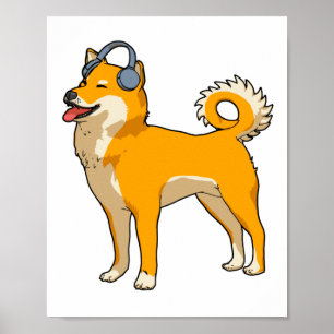 Dog Luisteren naar muziek Poster