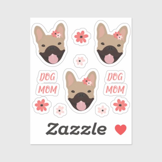 Dog Ma French Bulldogs Smiling Flowers Pink Sticker (Vel)