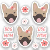 Dog Ma French Bulldogs Smiling Flowers Pink Sticker (Voorkant)