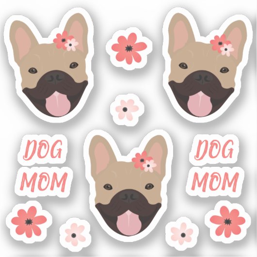 Dog Ma French Bulldogs Smiling Flowers Pink Sticker (Voorkant)