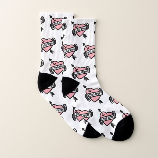 Dog Ma Heart Tattoo Pattern Roze Sokken (Paar)