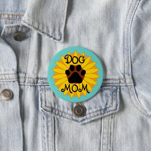 Dog Ma Sunflower Paw Print Button Alle grootten (In situ)