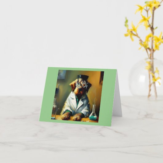 Dog Mad Scientist Kaart (Gele Bloem)