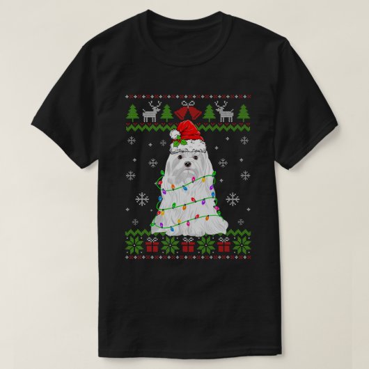 Dog Maltese Kerst Lelijke Sweater Hondenliefhebber T-shirt (Design voorkant)