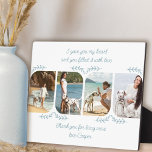 Dog mam 4 Verticale foto's met mooie woorden Leaf  Fotoplaat<br><div class="desc">Feminine-fotocadeau voor de beste hondenmoeder - of zeer gemakkelijk te personaliseren voor een speciaal iemand of familielid. Het fotomalplaatje toont 3 van uw favoriete foto's in verticaal formaat met rond gemaakte hoeken. Met een liefdevolle tekst in een duidelijk, handgeschreven script, waarin staat: "[naam] Ik gaf je mijn hart en je...</div>