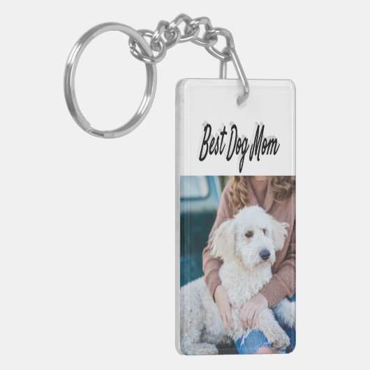 Dog mam Foto zwarte tekst Sleutelhanger (Voorkant Links)