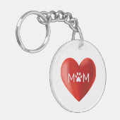 Dog Mam, kat mam met Paw op hart Sleutelhanger (Voorkant Links)