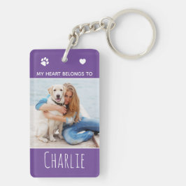 Dog Mam Paarse Foto Sleutelhanger