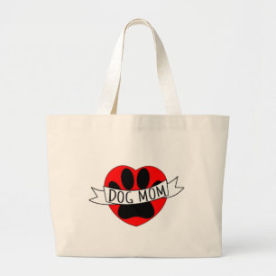 Dog mam Paw en Red Heart Tekening Grote Tote Bag