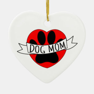 Dog mam Paw en Red Heart Tekening Keramisch Ornament