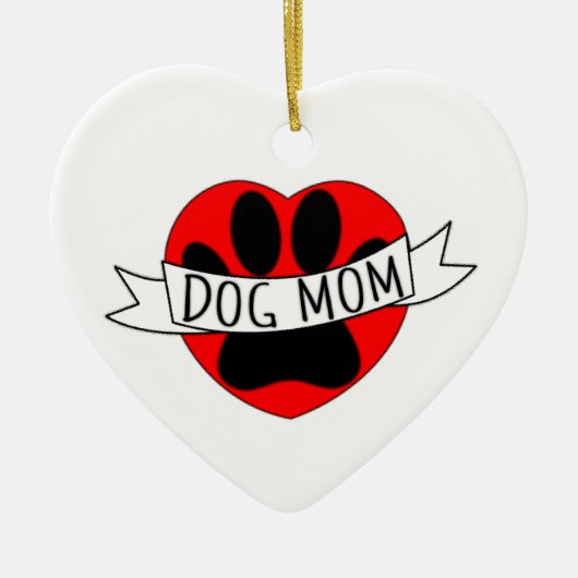 Dog mam Paw en Red Heart Tekening Keramisch Ornament (Voorkant)