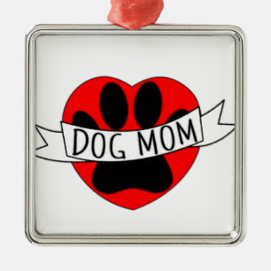 Dog mam Paw en Red Heart Tekening Metalen Ornament