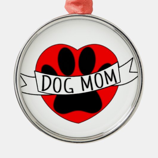 Dog mam Paw en Red Heart Tekening Metalen Ornament (Voorkant)