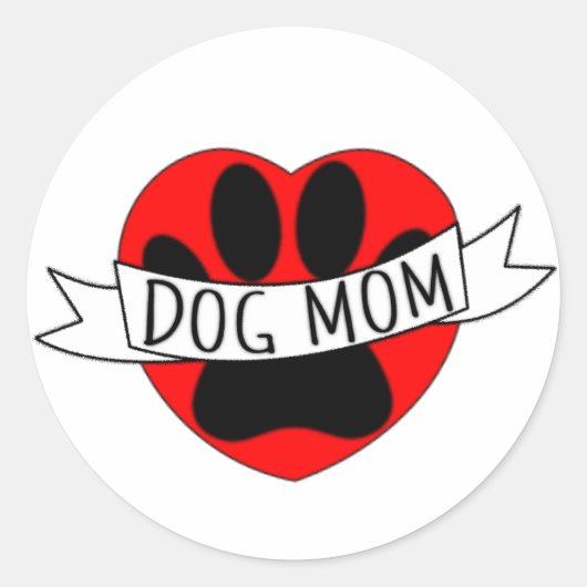 Dog mam Paw en Red Heart Tekening Ronde Sticker (Voorkant)