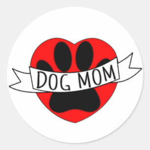 Dog mam Paw en Red Heart Tekening Ronde Sticker