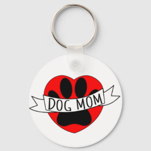 Dog mam Paw en Red Heart Tekening Sleutelhanger