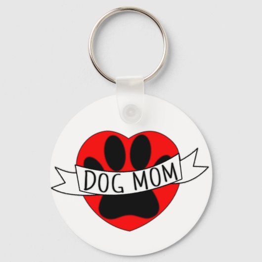 Dog mam Paw en Red Heart Tekening Sleutelhanger (Voorkant)