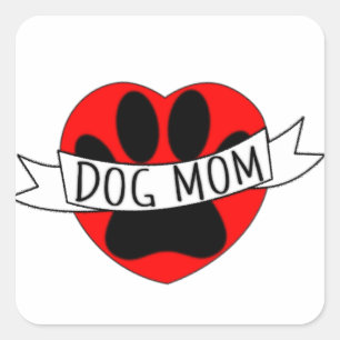 Dog mam Paw en Red Heart Tekening Vierkante Sticker