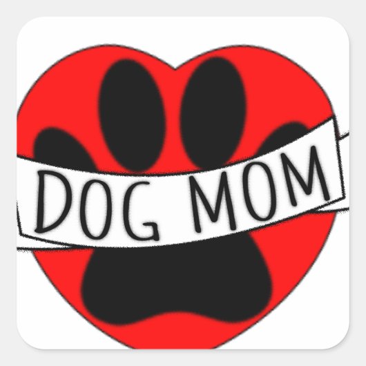 Dog mam Paw en Red Heart Tekening Vierkante Sticker (Voorkant)