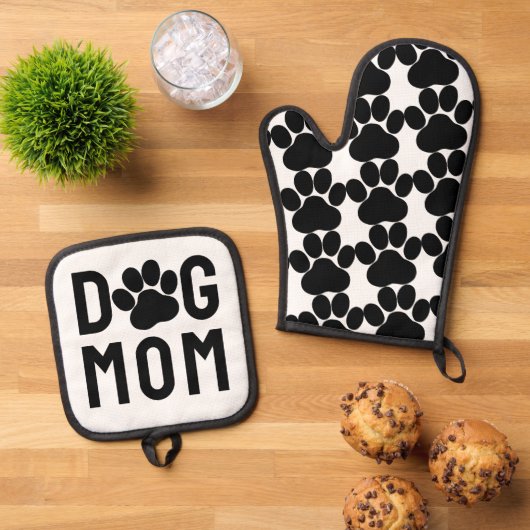 Dog mam Paw Prints Ovenwant & Pannenlap Set (Top down)