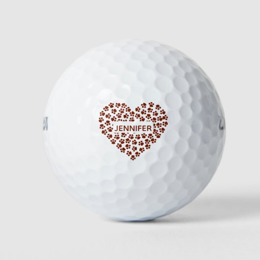 Dog mam Red Heart Paws Custom Name Golfballen (Voorkant)