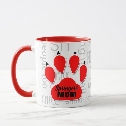 Dog Mam Red Paw Print met Dog's naam Mok (Links)