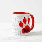 Dog Mam Red Paw Print met Dog's naam Mok (Voorkant rechts)