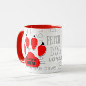Dog Mam Red Paw Print met Dog's naam Mok (Voorkant links)