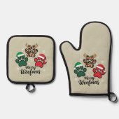 Dog Mama Christmas Merry Woofmas Hondenliefhebber  Ovenwant & Pannenlap Set (Voorkant)