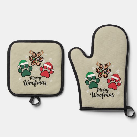 Dog Mama Christmas Merry Woofmas Hondenliefhebber  Ovenwant & Pannenlap Set (Voorkant)